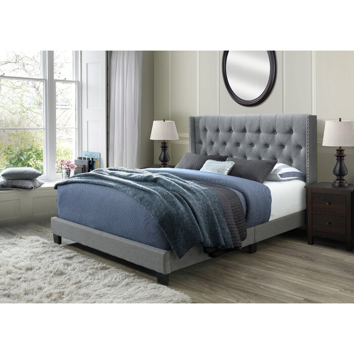 Nadine Tufted Upholstered Low Profile Standard Bed, Grey - Queen (#944)