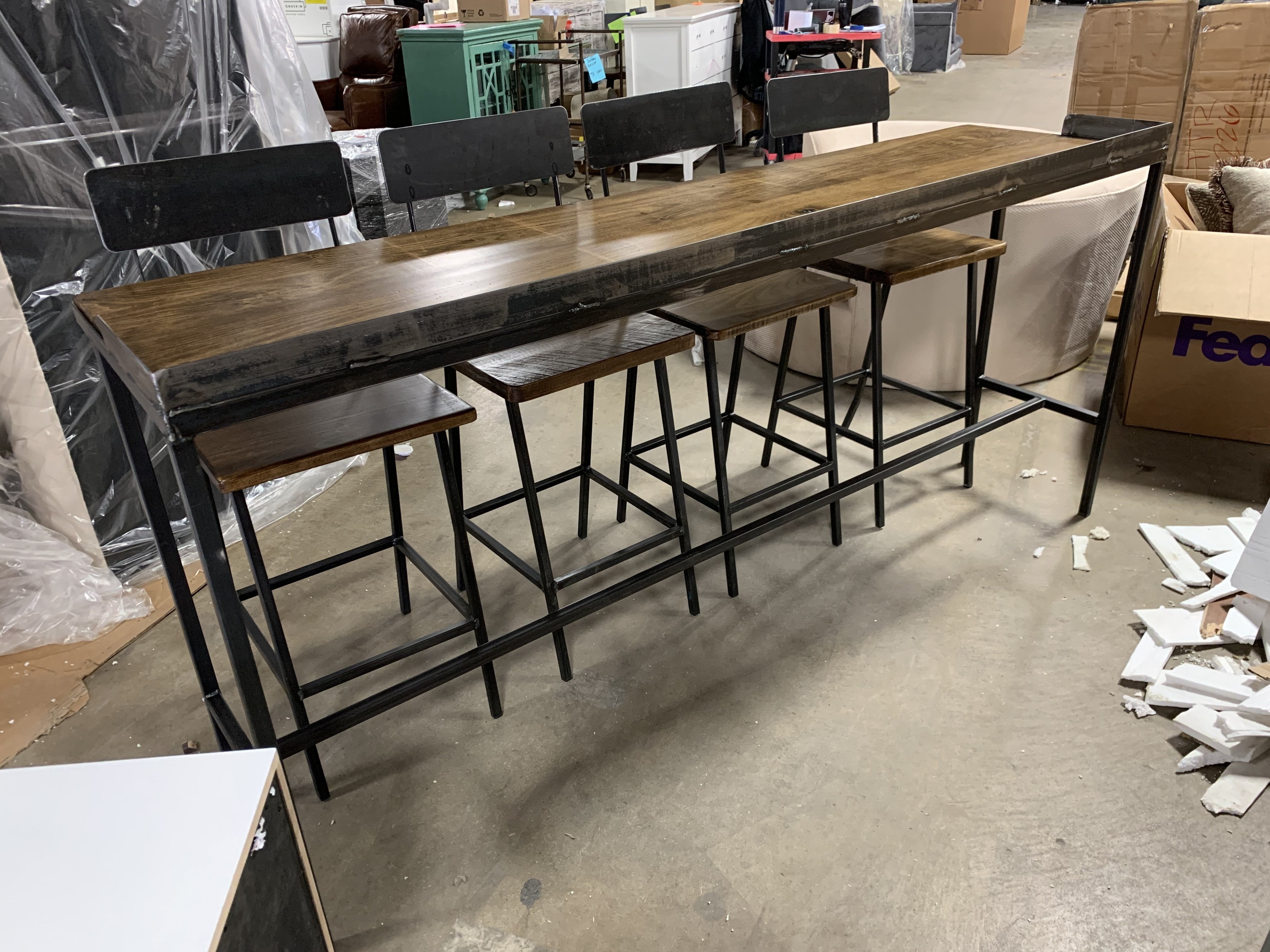 Farm House Industrial Console Bar Table & 4 Chairs