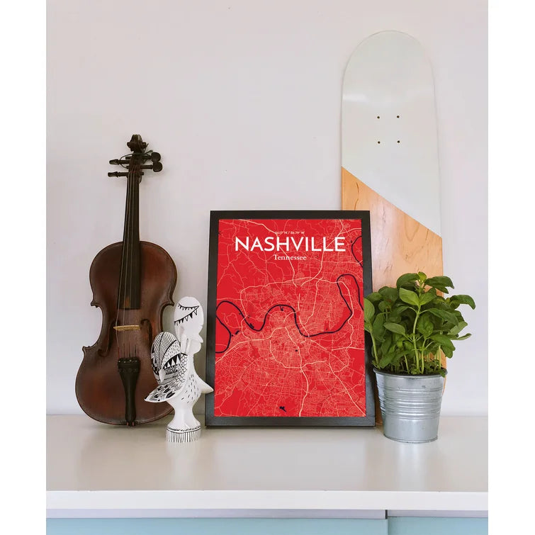 17" H x 11" W Nashville City Map - Unframed Graphic Art