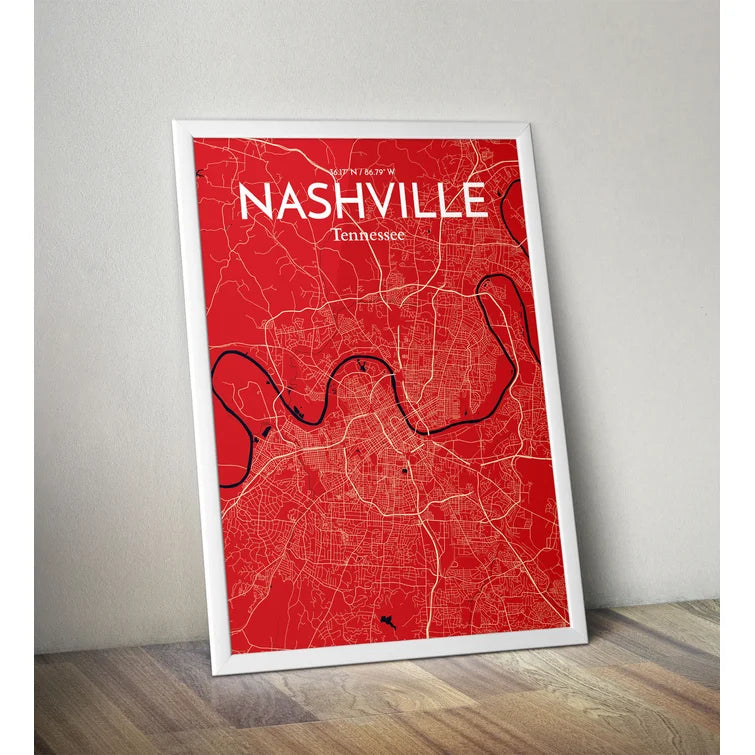 17" H x 11" W Nashville City Map - Unframed Graphic Art