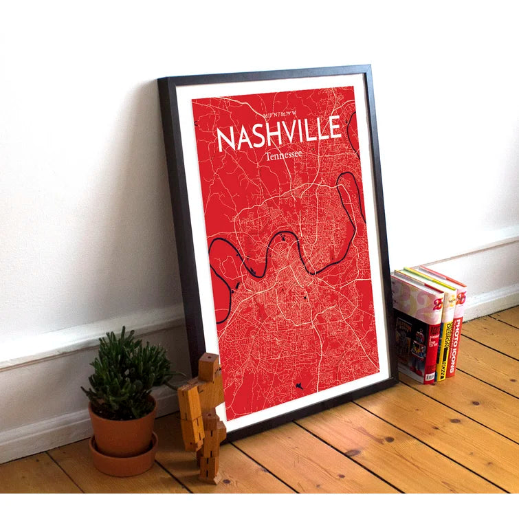 17" H x 11" W Nashville City Map - Unframed Graphic Art