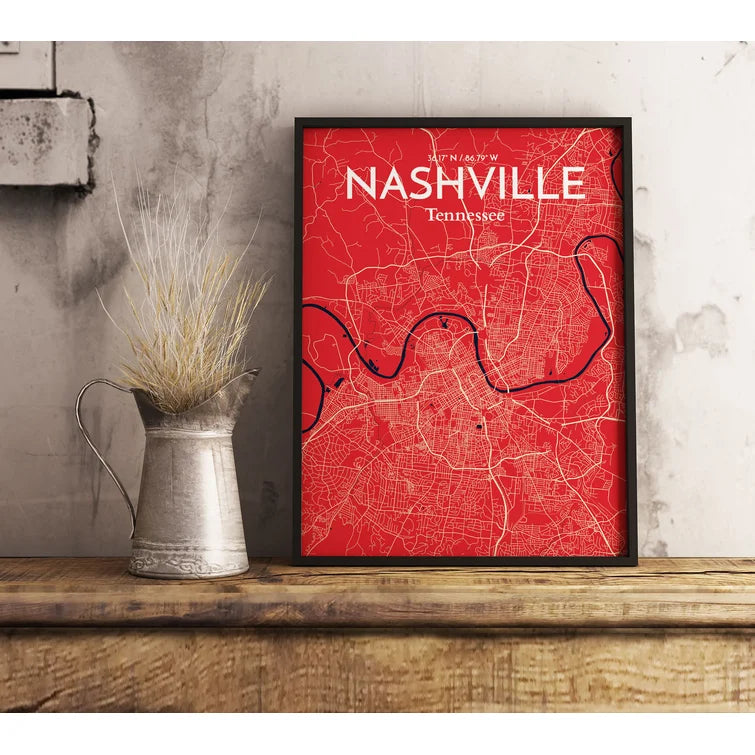 17" H x 11" W Nashville City Map - Unframed Graphic Art