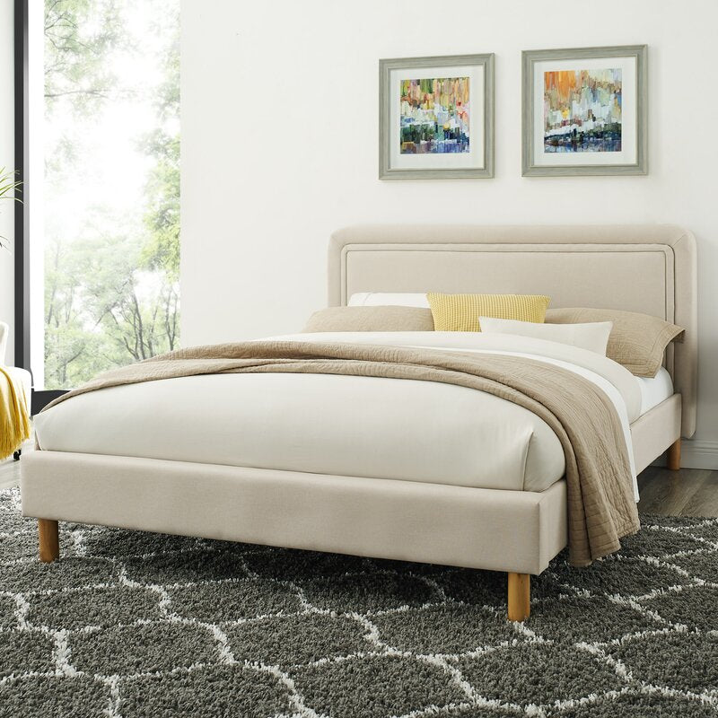 Beige Nassau Queen Upholstered Low Profile Platform Bed KB832