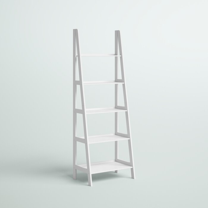 White Natrona Solid Wood Ladder Bookcase