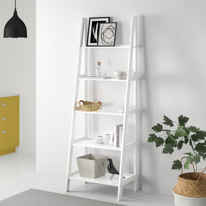 White Natrona Solid Wood Ladder Bookcase