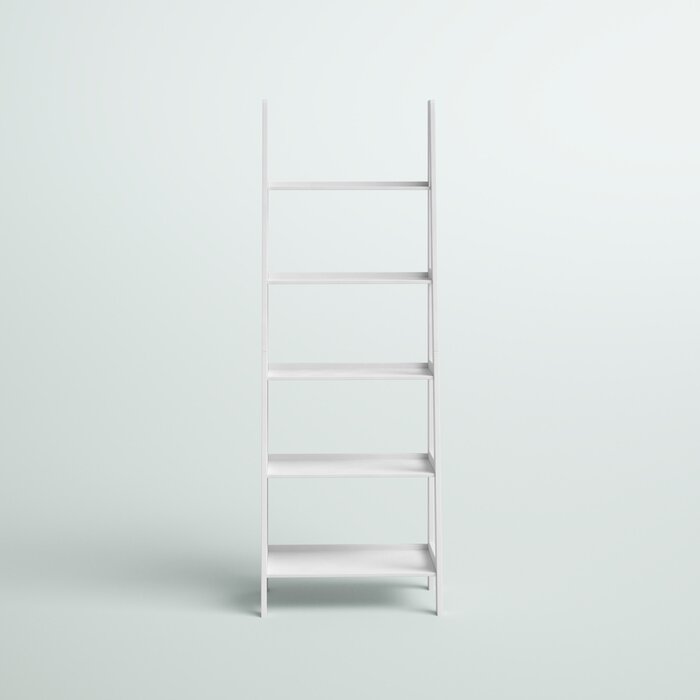 White Natrona Solid Wood Ladder Bookcase
