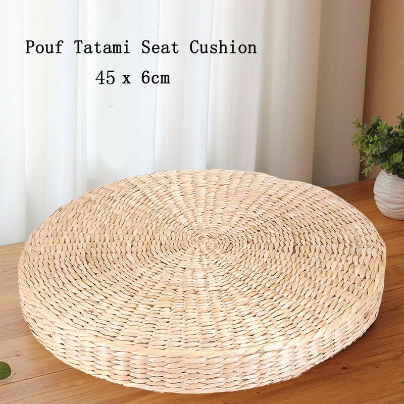 Beige Natural Straw Meditation Outdoor Seat Cushion ee1543