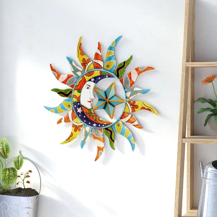 Blue Multi Nature Metal Sun Wall Décor