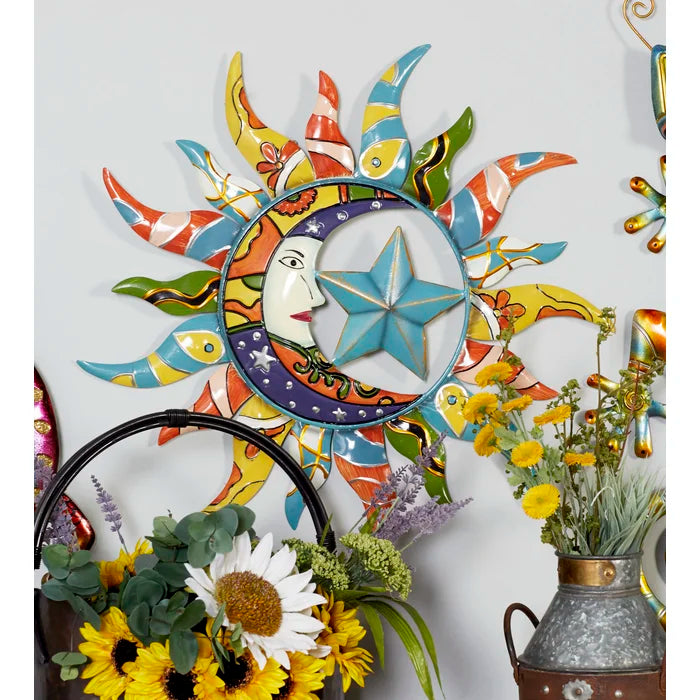 Blue Multi Nature Metal Sun Wall Décor