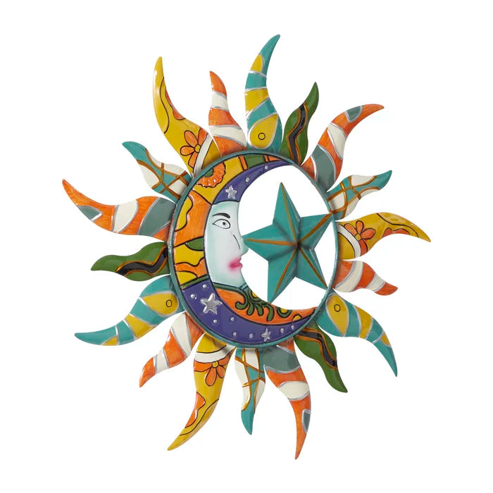 Blue Multi Nature Metal Sun Wall Décor