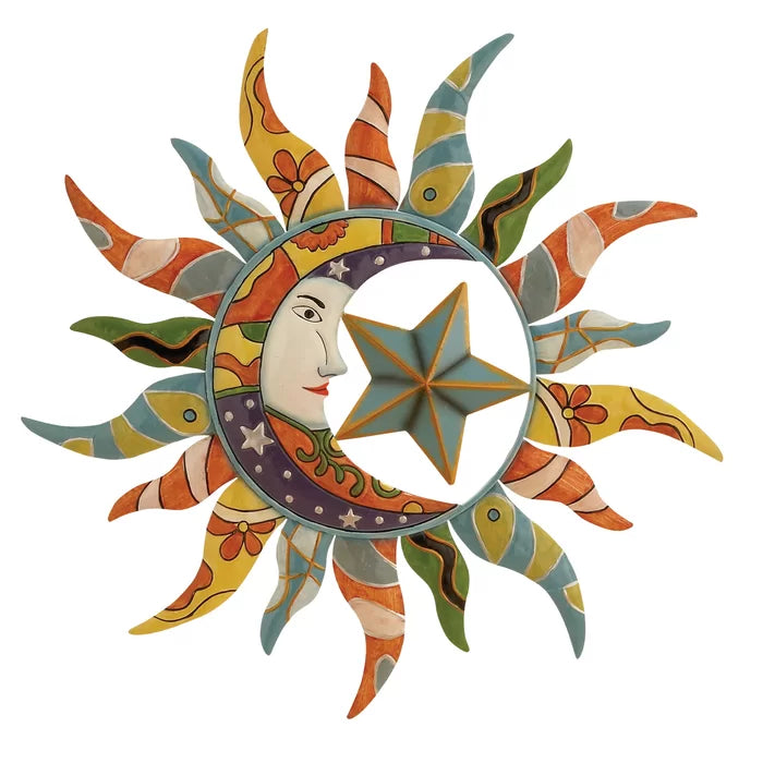 Blue Multi Nature Metal Sun Wall Décor