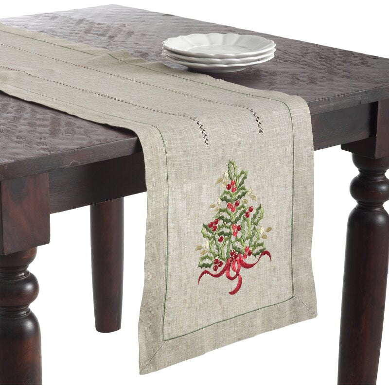 72" x 16" Nazareth Floral Linen Christmas Tree Design Table Runner HAS196