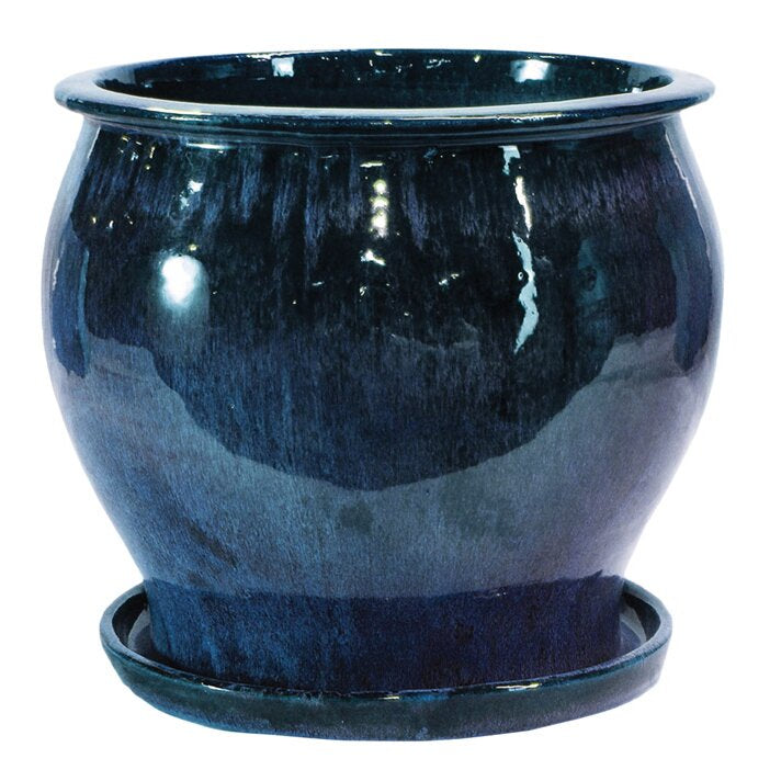 Blue Newcomb Glazed Ceramic Pot Planter Set of 2 2229