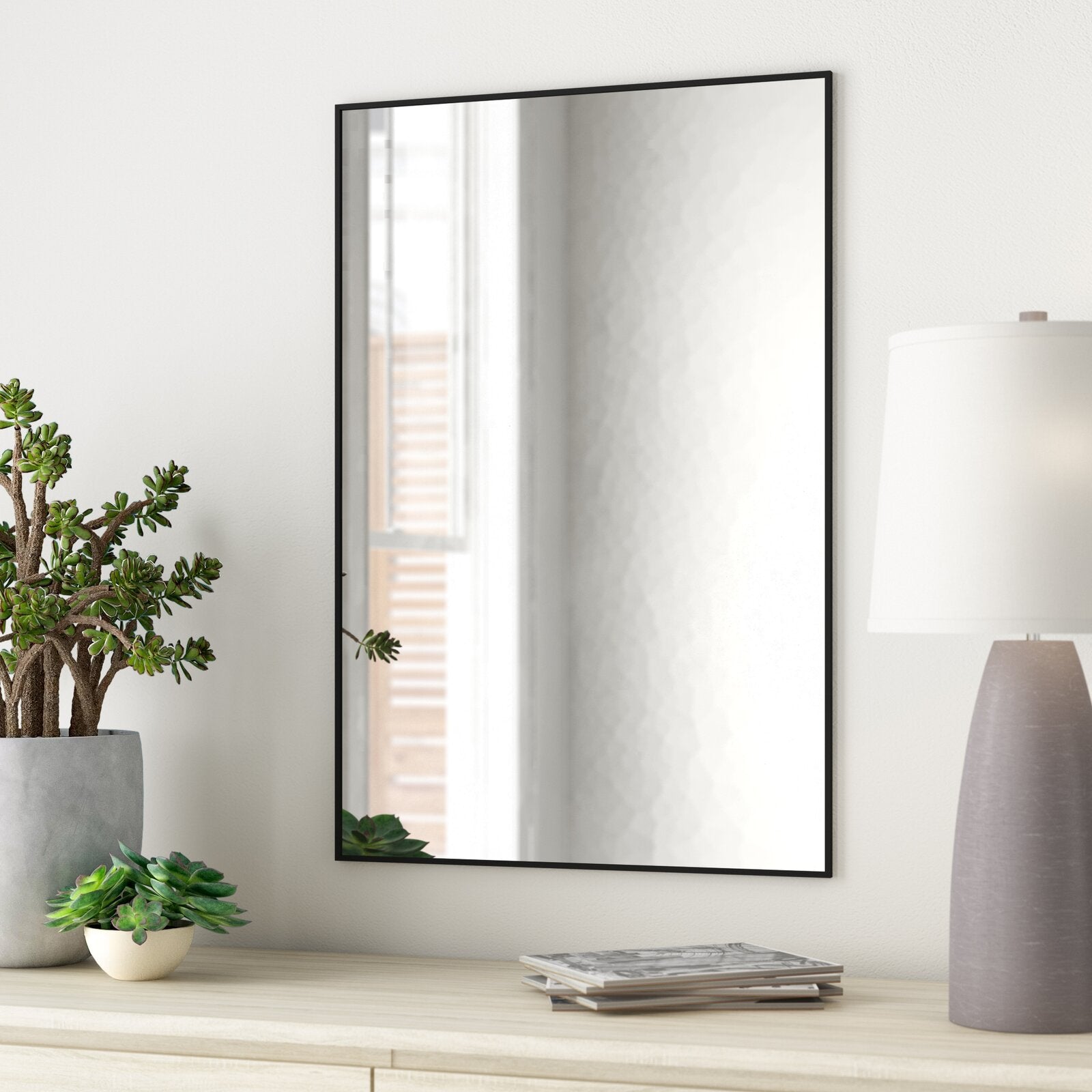 36" x 24" Black Newtown Rectangle Metal Mirror