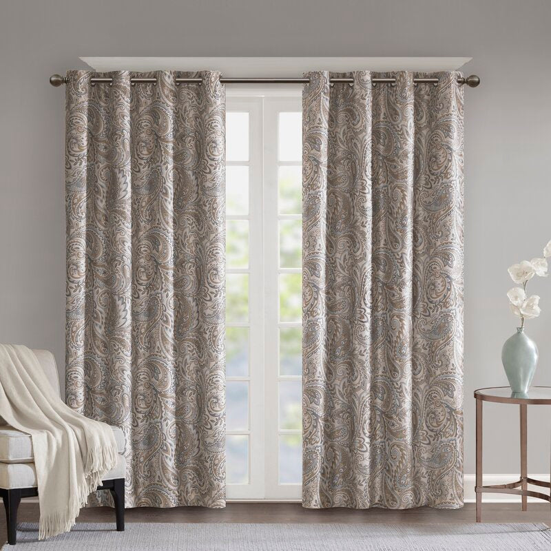50"W x 84"L Nicci Synthetic Paisley Max Blackout Thermal Grommet Single Curtain Panel