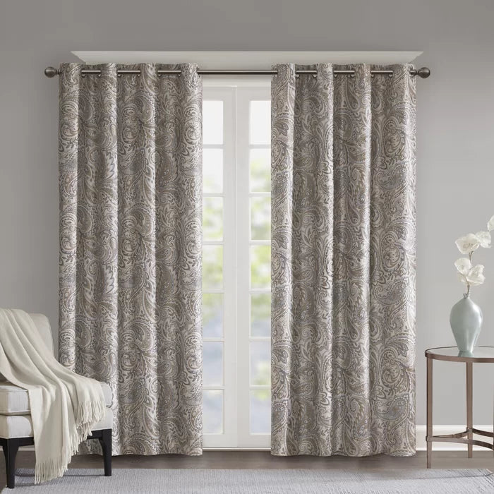 Nicci Synthetic Paisley Max Blackout Thermal Grommet Single Curtain Panel, 50"W x 84"L, (Set of 2)