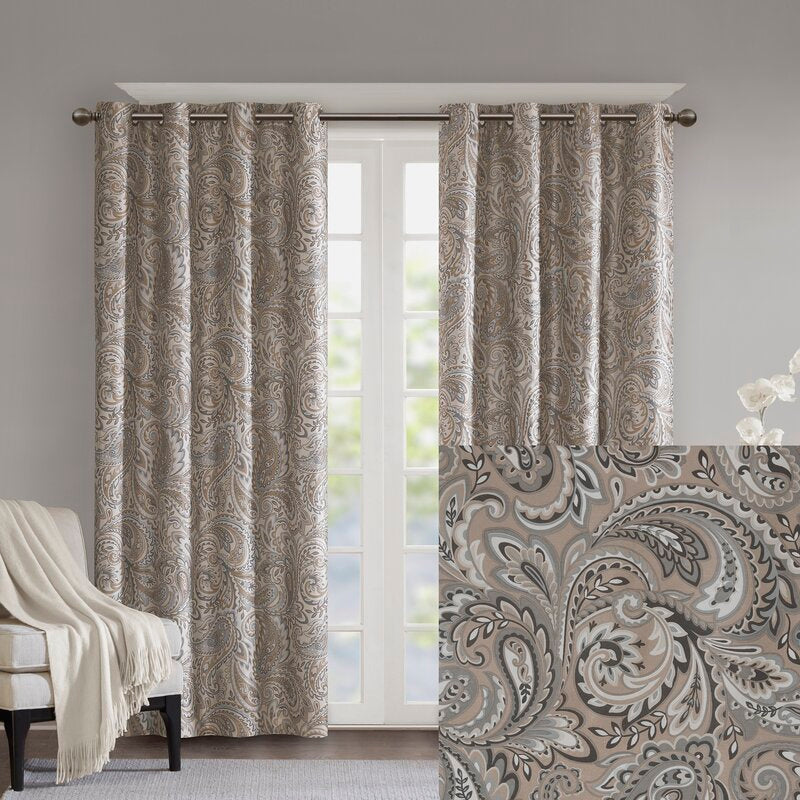 50"W x 84"L Nicci Synthetic Paisley Max Blackout Thermal Grommet Single Curtain Panel