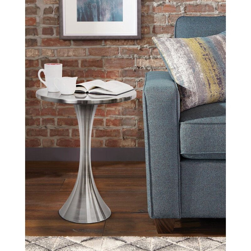 Brushed nickel Nixa 24'' Tall Pedestal End Table Salvage & Co Indy