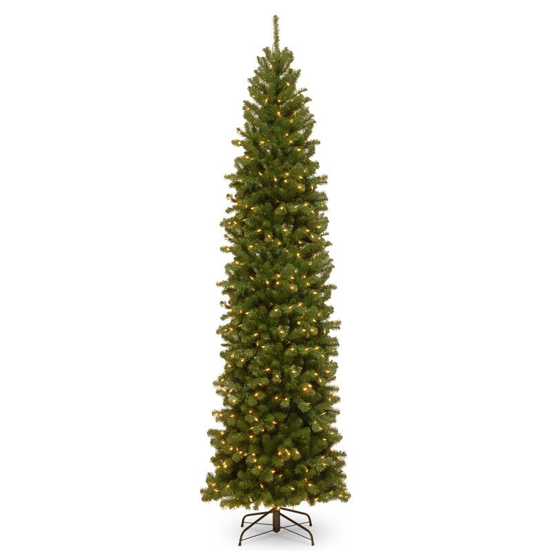 9' North Valley Pencil Green Spruce Artificial Christmas Tree with Clear/White Lights
