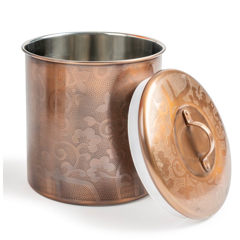7.5" H x 5.75" W x 5.75" D Nusteel Etched Antique Copper 1 Qt Stainless Steel Canister, Beautiful Food Storage Container For Kitchen Counter, Tea, Sugar, Coffee, Caddy, Flour Canister With Rubber Seal Lid,3F8186BB6A85496D994047891C168AF6 CL856