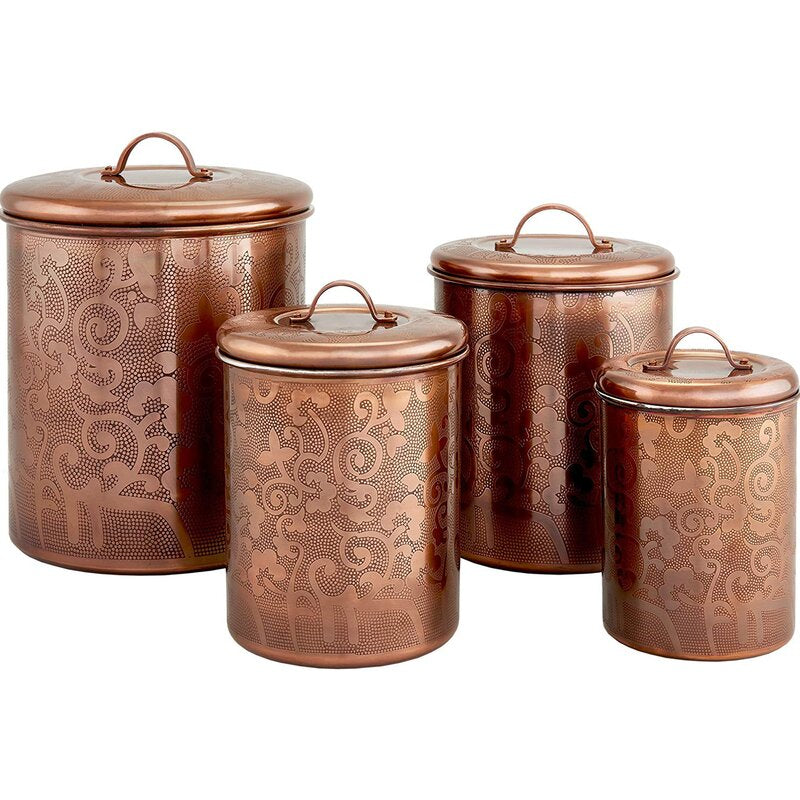7.5" H x 5.75" W x 5.75" D Nusteel Etched Antique Copper 1 Qt Stainless Steel Canister, Beautiful Food Storage Container For Kitchen Counter, Tea, Sugar, Coffee, Caddy, Flour Canister With Rubber Seal Lid,3F8186BB6A85496D994047891C168AF6 CL856