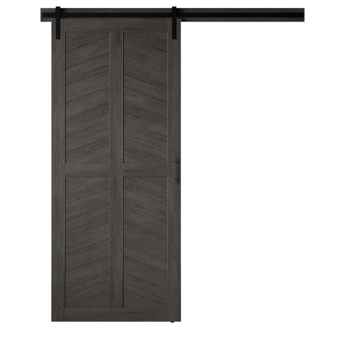 Weathered Grey Nyriah Chevron Sliding Standard Single Track Barn Door Hardware Kit