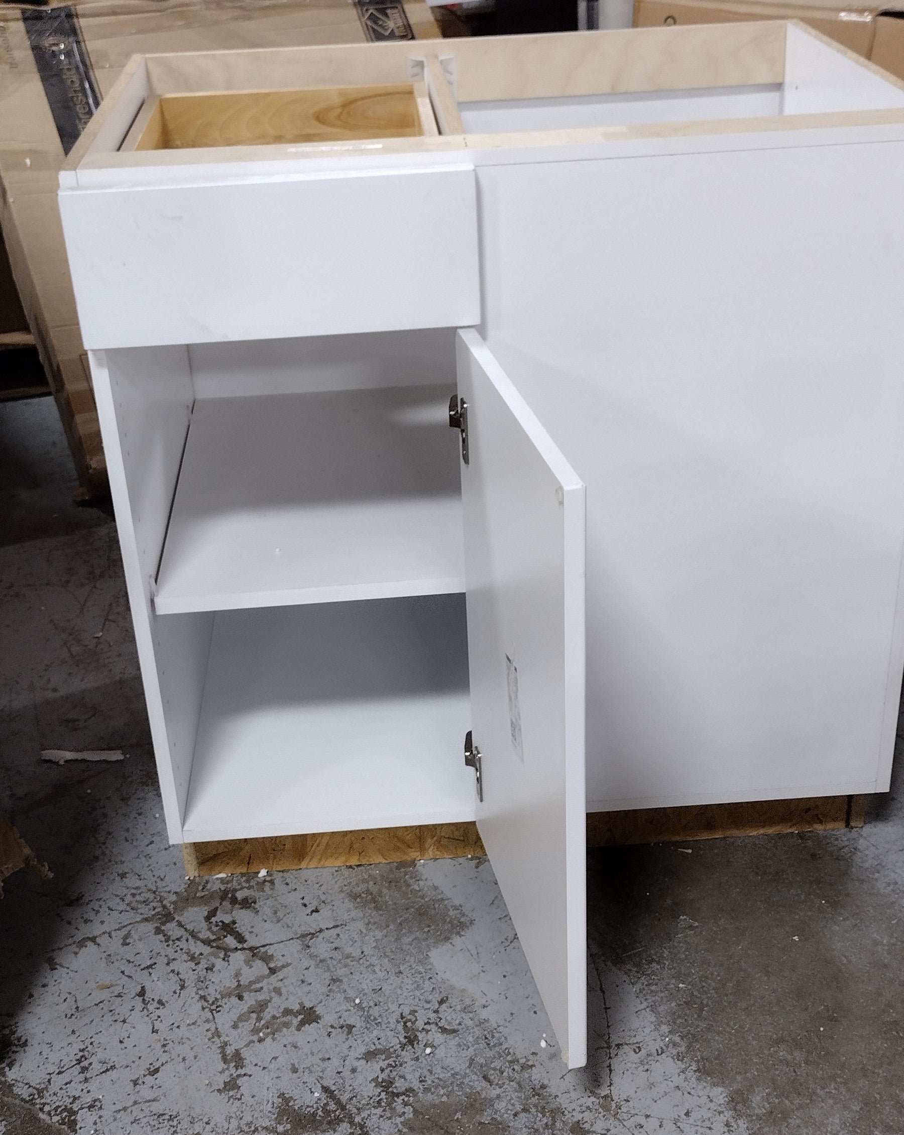 Designer Series Edgeley Assembled 30x34.5x23.75 in. Blind Left Corner Base Kitchen Cabinet in White (comes assembled)