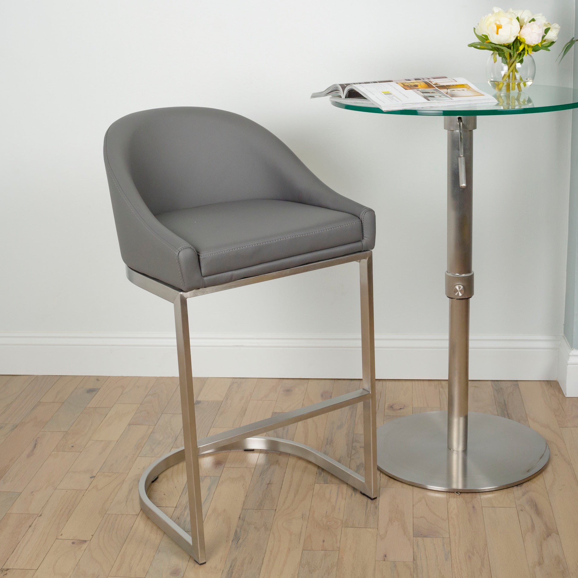 Brushed Stainless Steel Curved Stationary Counter Stool