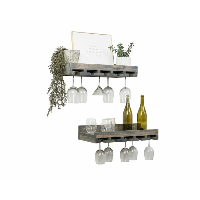 4.25" H x 20" W x 10" D Gray Oconner Solid Wood Wall Mounted Wine Glass Rack (Set of 2)