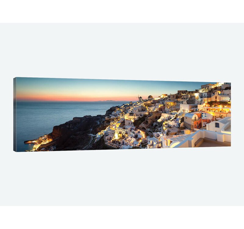 Oia At Sunset, Santorini, Greece by Matteo Colombo - Unframed Panoramic Photograph on Canvas KB2478-A4-B4-P1