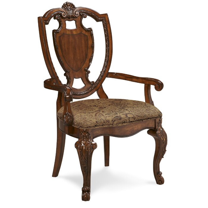 SET OF 2 Old World Fabric Queen Anne Back Arm Chair