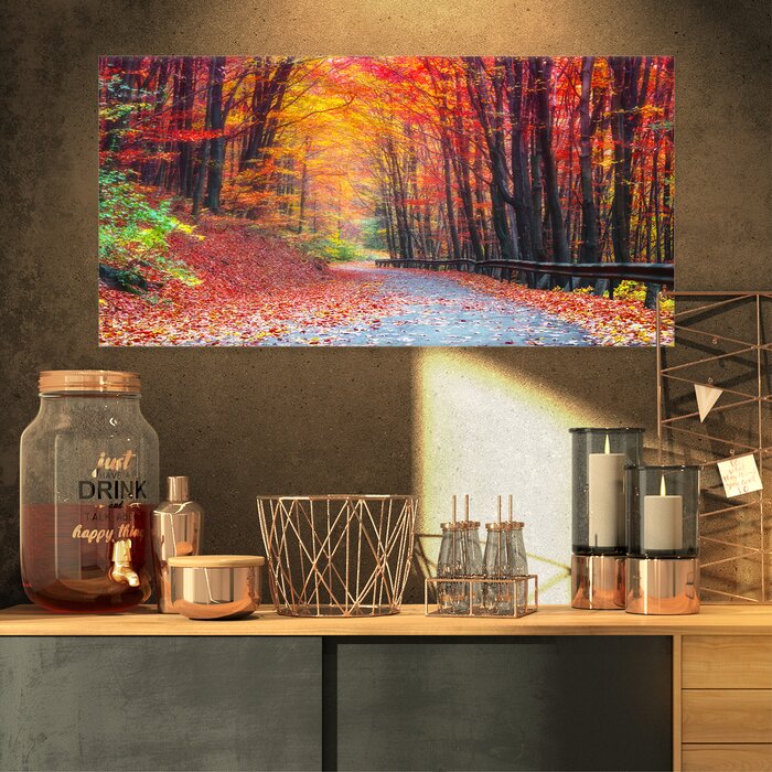 'Road in Beautiful Autumn Forest' Photographic Print on Wrapped Canvas - 16" x 32" (#K6687)