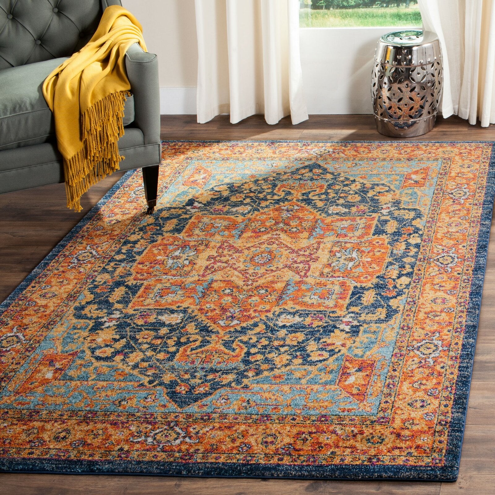 Battista Power Loom Blue/Orange RUNNER Rug TRUG1040