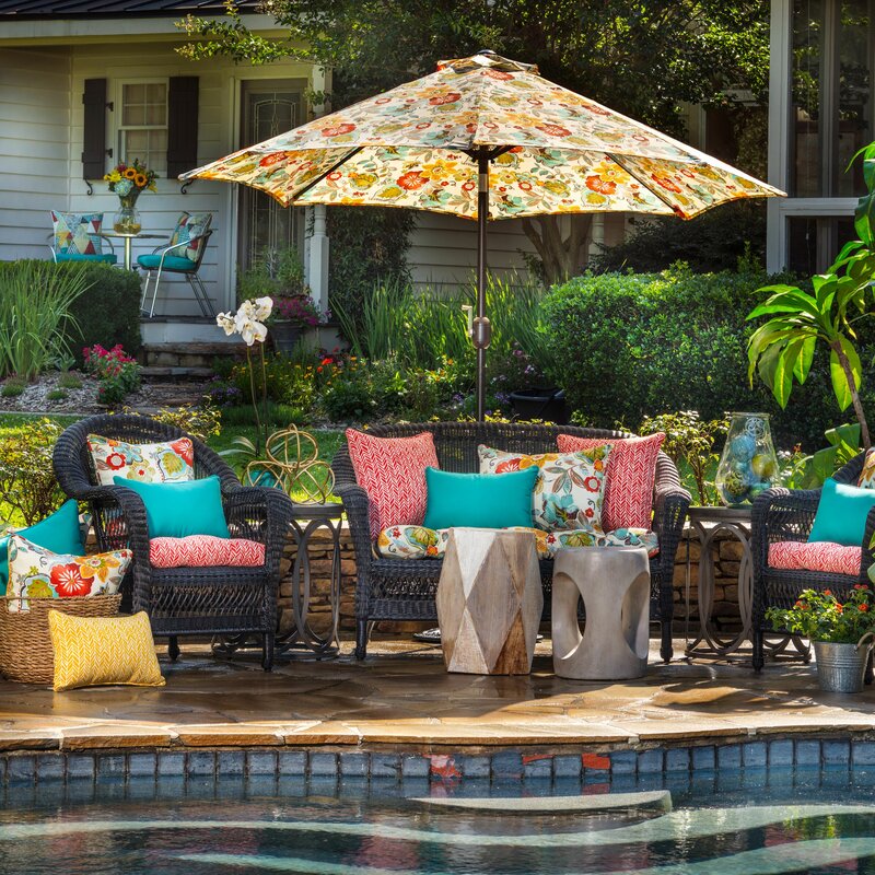 Blue/Green/Red Osian  Outdoor Wicker Indoor/Outdoor Rocking Chair Cushion (Set of 2) pt118
