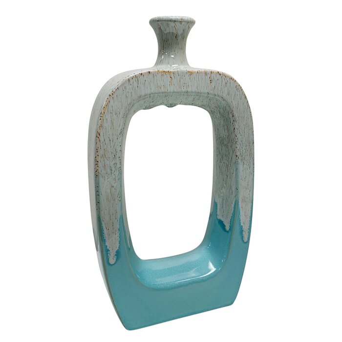 14" x 8" x 3" - Mckissick Blue/Gray Indoor/Outdoor Ceramic Table Vase TJ108