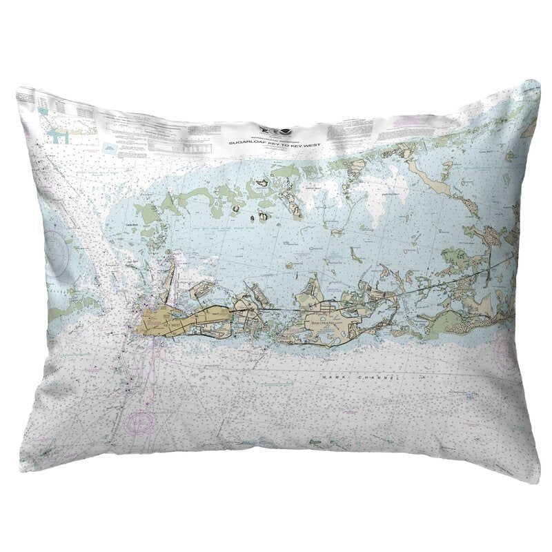 Wurth Sugarloaf Key to Key West, Fl Nautical Map Indoor/Outdoor Lumbar Pillow TJ192