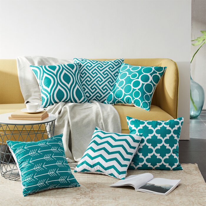 18" x 18" Teal Outdoor Square Pillow Cover (Set of 6)