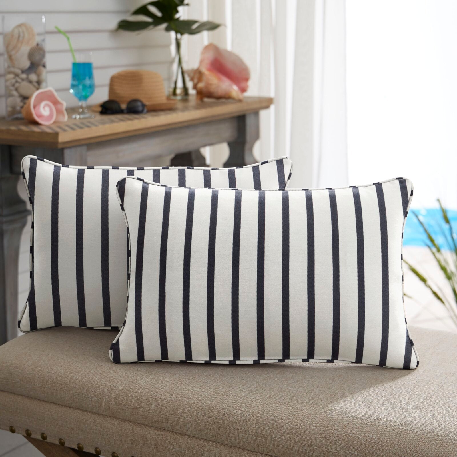 13"H x 20"W Navy/White Whitten Indoor/Outdoor Sunbrella Lumbar Pillow SC657