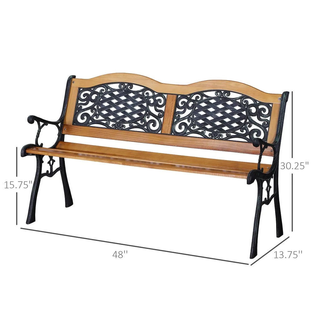 Outsunny 50" Outdoor Antique Style Wooden Patio Garden Bench Love Seat with Strong Hardwood Slats & Antique Style KB699