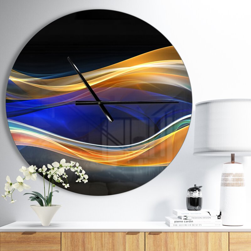 3D Wave Wall Clock, Blue/Gold/Black - Large (#K1049)