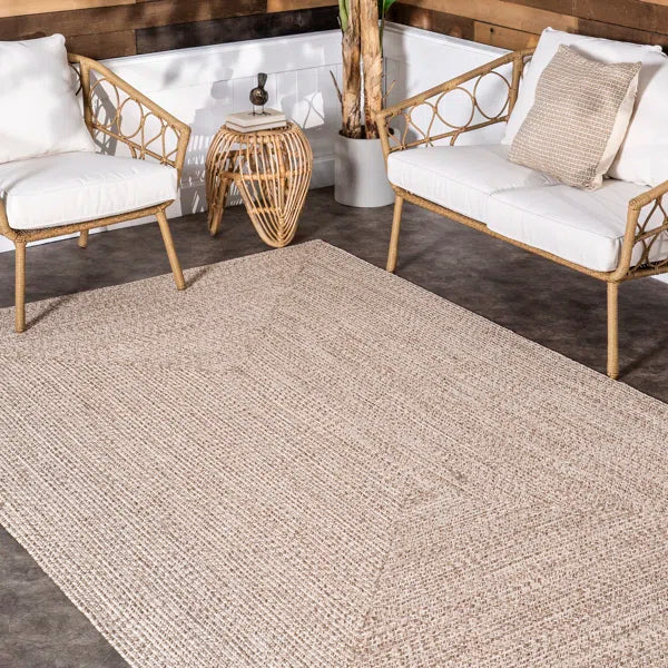 Owensby Handmade Braided Indoor / Outdoor Area Rug in Tan rectangle 7'6"x9'6"