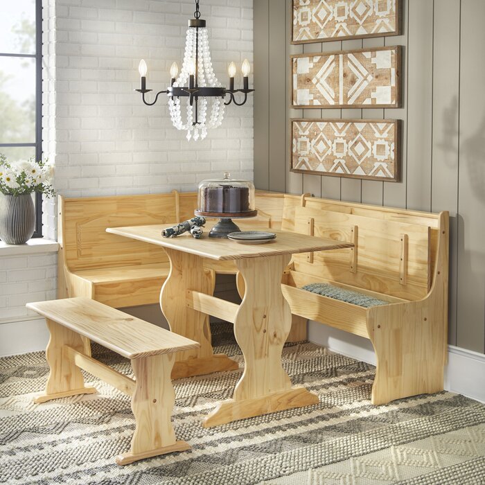 Padstow 5 Person Pine Solid Wood Breakfast Nook Dining Set