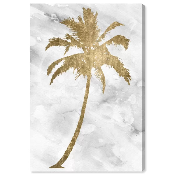 15" H x 10" W Palm Tree Gold Floral And Botanical Palm Tree Gold, Modern & Contemporary Gold by Oliver Gal - Graphic Art on Canvas