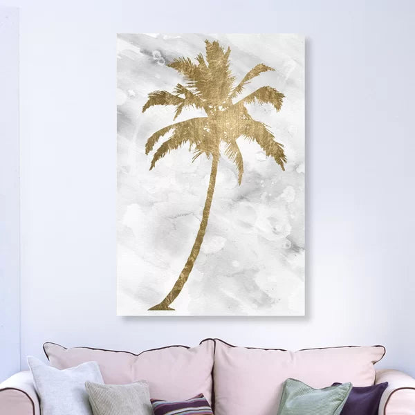 15" H x 10" W Palm Tree Gold Floral And Botanical Palm Tree Gold, Modern & Contemporary Gold by Oliver Gal - Graphic Art on Canvas