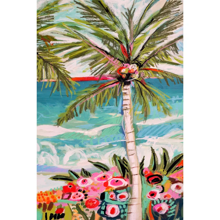 36" H x 24" W x 1" D Palm Tree Wimsy II by Karen Fields - Painting on Canvas