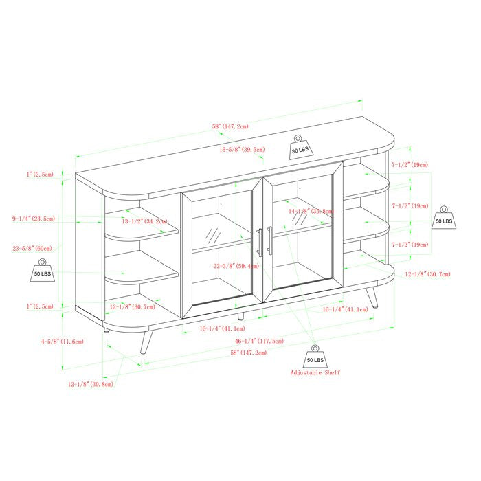 Black Palombo 58'' Wide Sideboard
