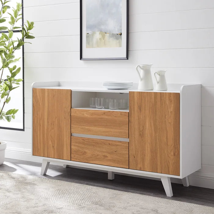 English Oak/White Palomino 58'' Wide 2 Drawer Sideboard