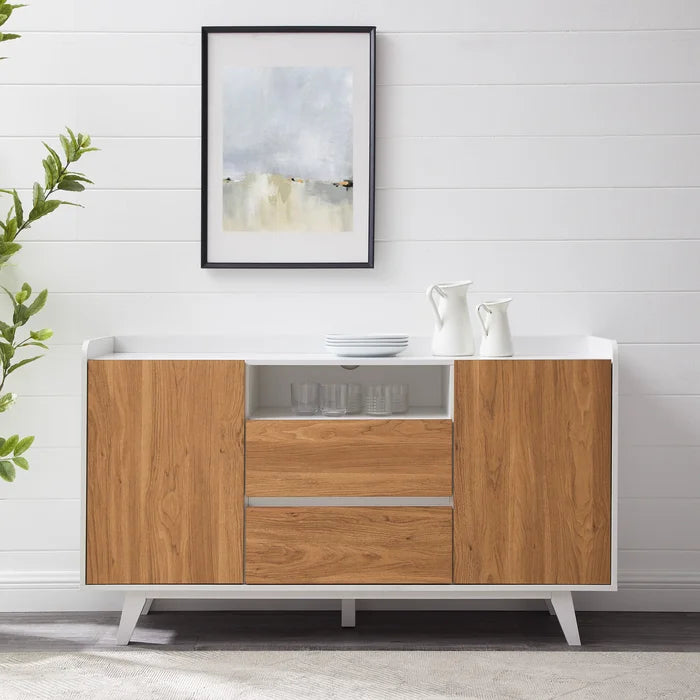 English Oak/White Palomino 58'' Wide 2 Drawer Sideboard