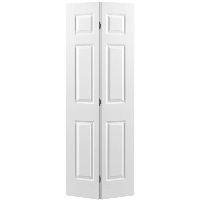 36" x 80" Paneled Manufactured Wood Hollow Primed Textured 6-Panel Bi-fold Door