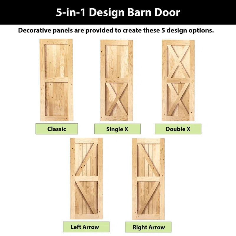 Paneled Wood Unfinished Barn Door without Installation Hardware Kit